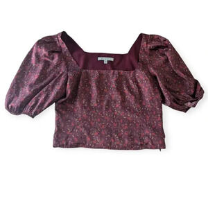 Senlis Floral Cropped Puff Sleeve Top Burnt Burgundy Size XS Cottagecore